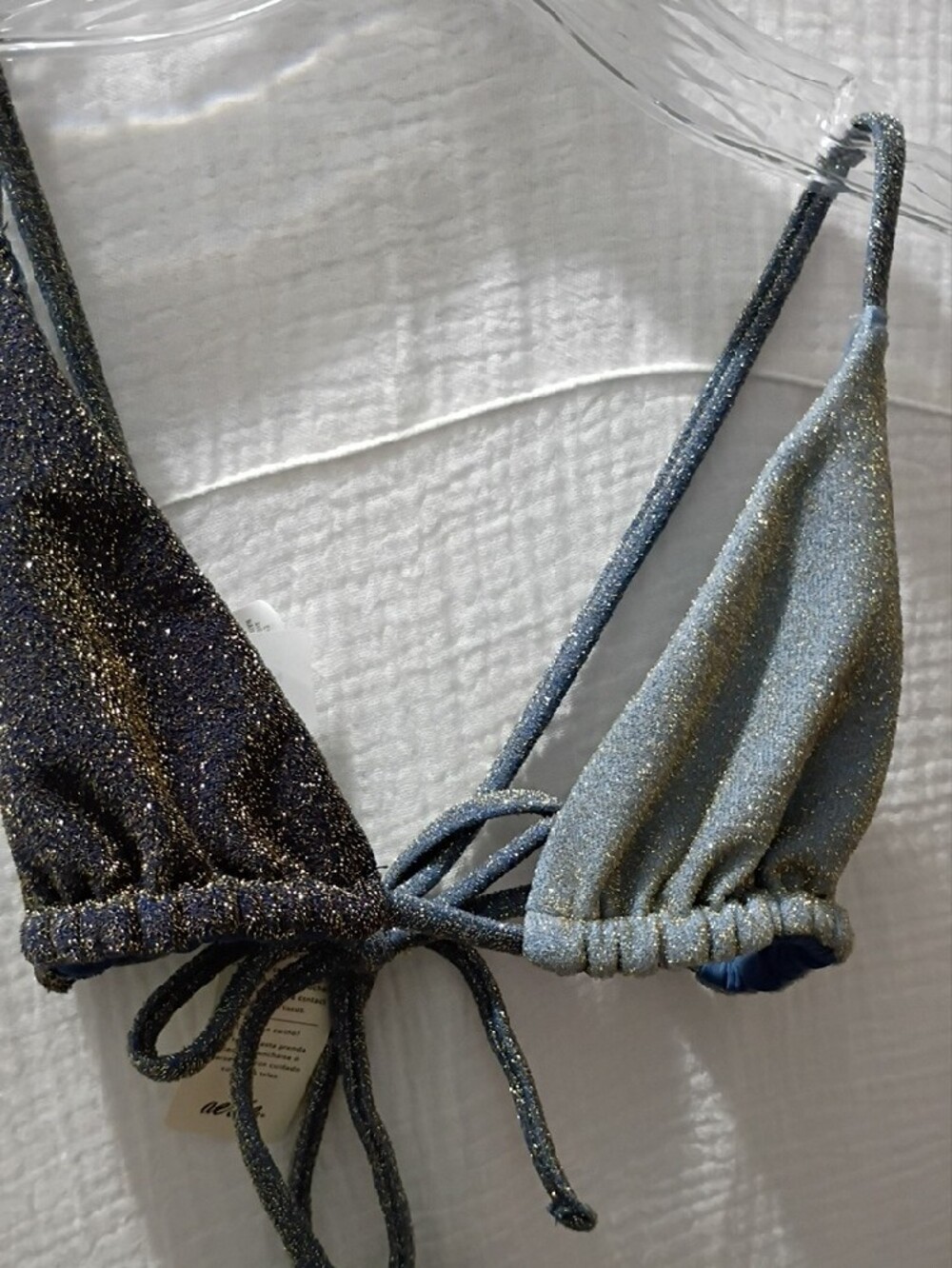 aerie Metallic Two-Tone Triangle Bikini Top - Navy & Blue with Gold Shimmer NWT - Picture 4 of 8